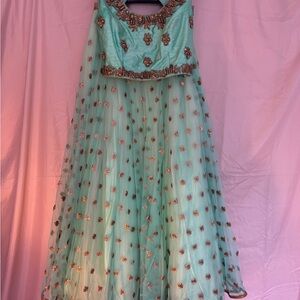 Teal and Rustic Gold Indian Lehenga Choli